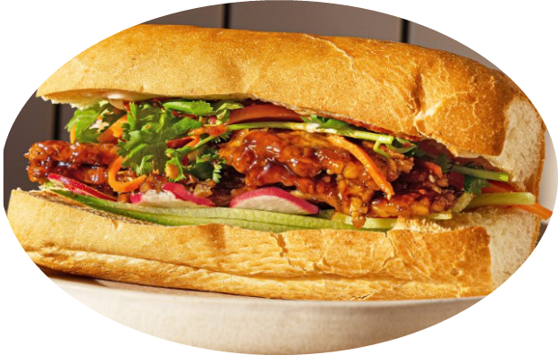 Braised tempeh banh mi vegetarian option in Leuven