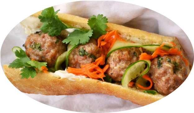 Vietnamese meatballs banh mi in Leuven