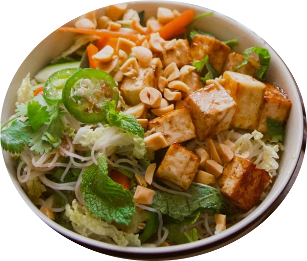 Tofu rice bowl at Bánh Mì Chhen Leuven